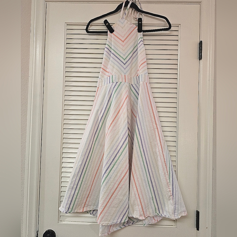 New York & Company - Rainbow Pastel Stripe Halter Dress With Pockets